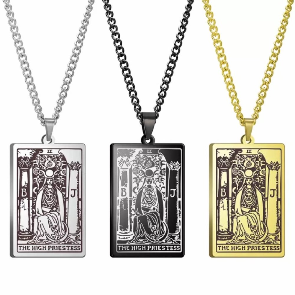 The High Priestess Stainless Steel Tarot Card Neck